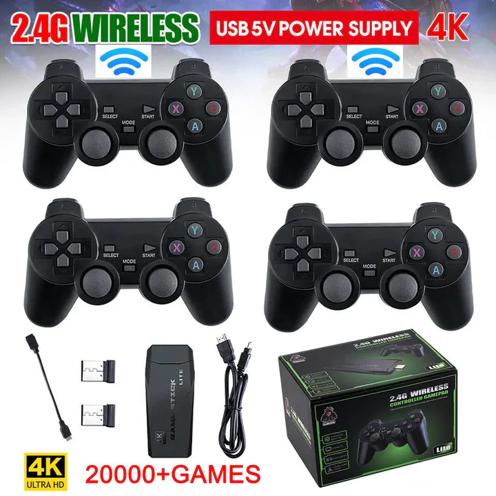 HDMI 4K TV Game Stick Konsole | 64GB mit über 20.000 Retro-Spielen & 2 kabellosen Gamepads