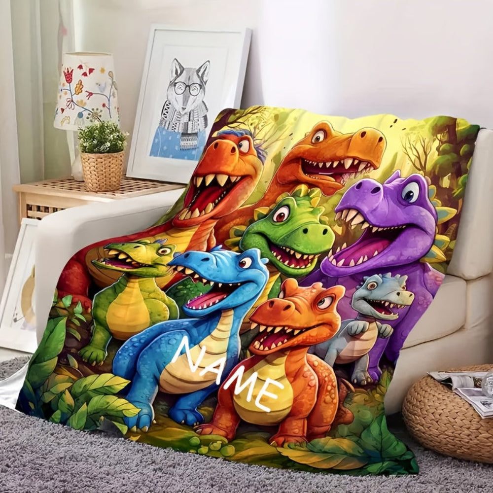 Dinosaurier Geschenkdecke mit personalisiertem Namen für Kinder
