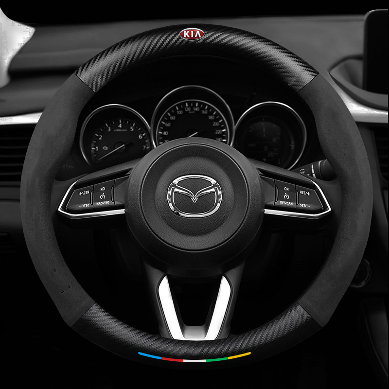 Anti-Rutsch 3D Prägung Kohlefaser Leder Auto Lenkradbezug Universelle Passform