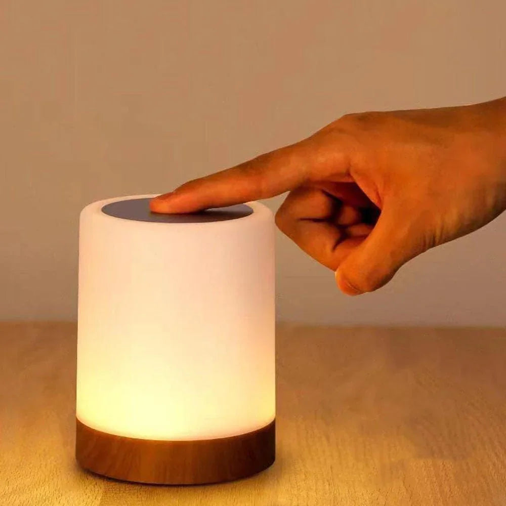 Tischlampe - Holzfuß - Touch-Steuerung