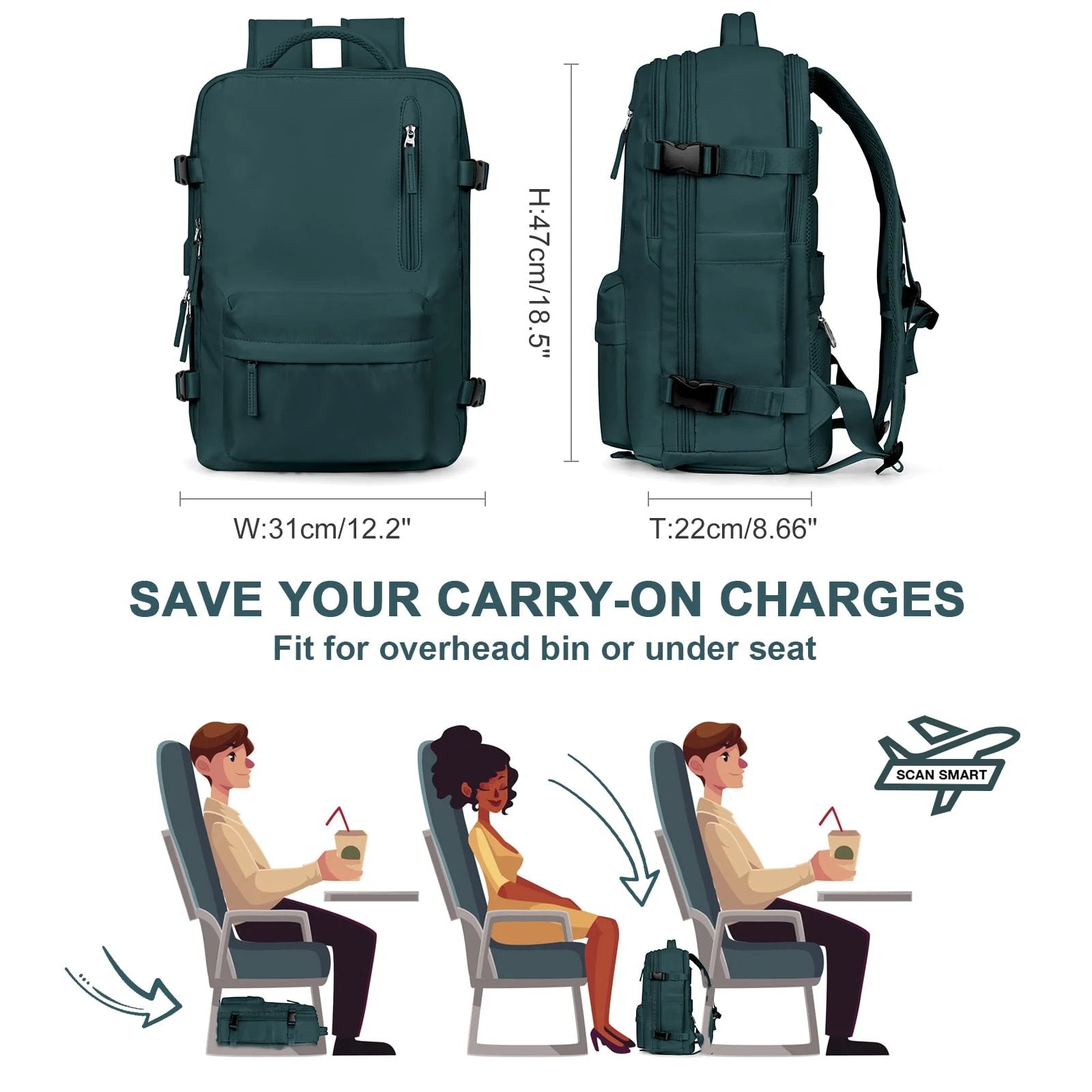 Travelliva Damen Reise-Rucksack 35 L | Wasserdicht & mit USB-Anschluss | Diebstahlschutz & Schuhfach | Für Wandern, Alltag & Reisen