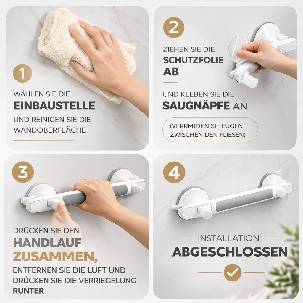 Handgriff für Dusche, Badewanne oder Toilette | Saugnapfgriff für Senioren ohne Bohren | SeniGrip