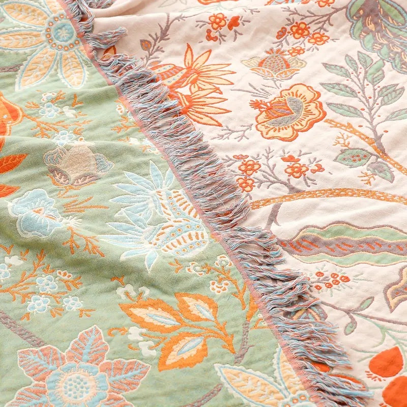 Rustikale Florale Boho-Decke | 100% Baumwoll-Blumen-Decke