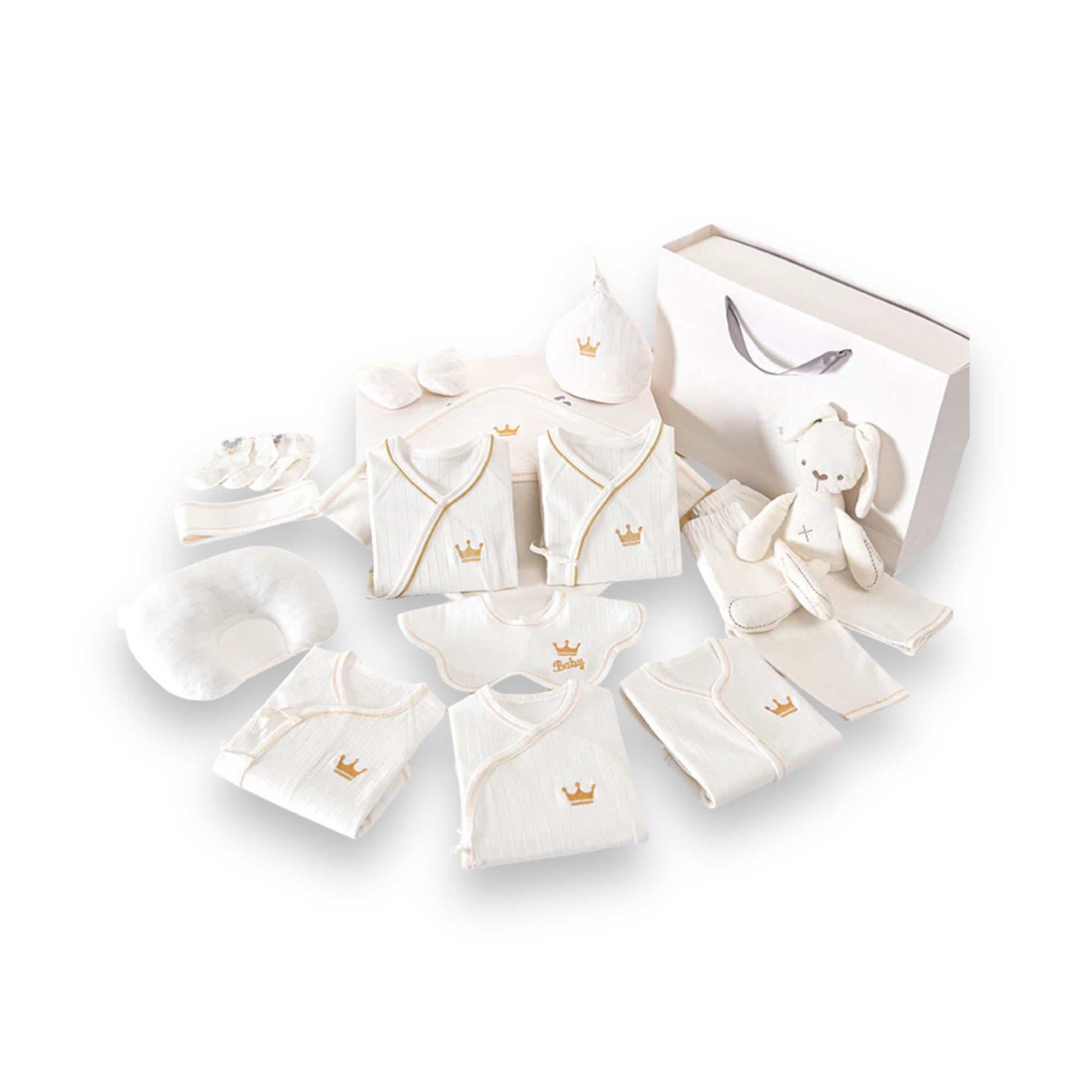 Qualitativ Baby Erstausstattungs-Set | Luxus-Geschenkbox für Neugeborene | 100% Bio-Baumwolle | Inkl. Decke, Kleidung & Accessoires | Hypoallergen