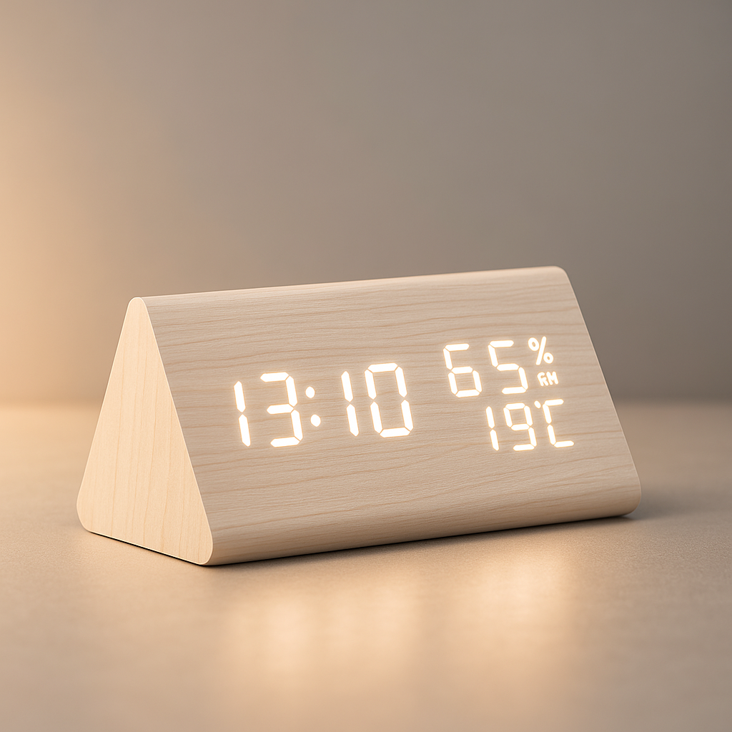 Digitaler LED Wecker Holz Zeitgemäß Temperatur