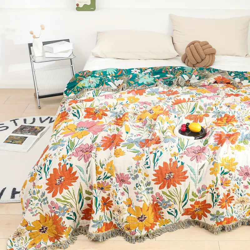Blühende Florale Ganzjahres Baumwolldecke