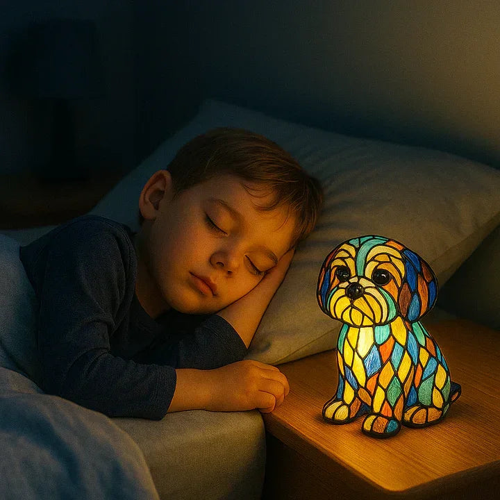 Buntglaslampe - Hundedesign - Tischlampen