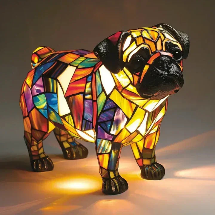 Buntglaslampe - Hundedesign - Tischlampen