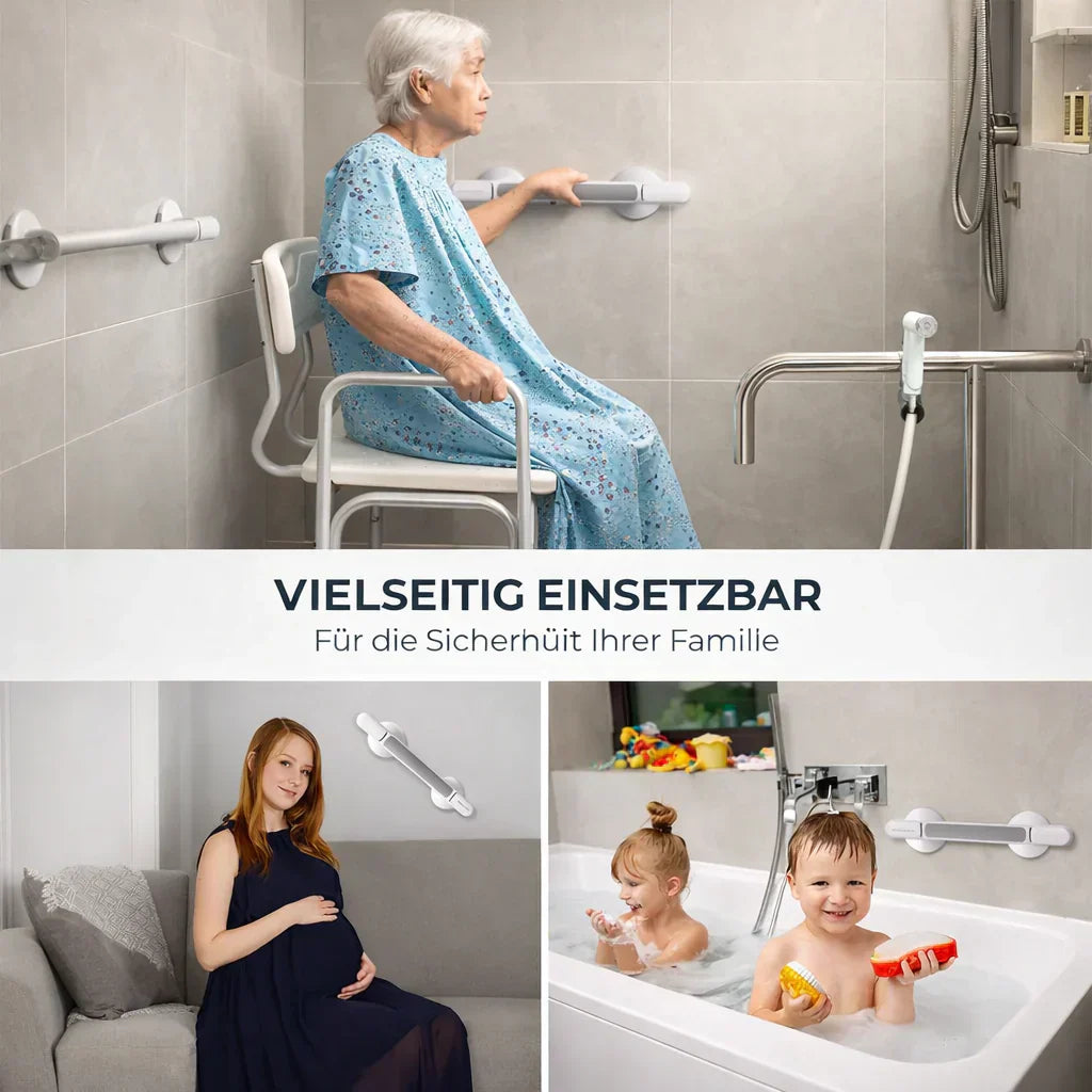 Handgriff für Dusche, Badewanne oder Toilette | Saugnapfgriff für Senioren ohne Bohren | SeniGrip
