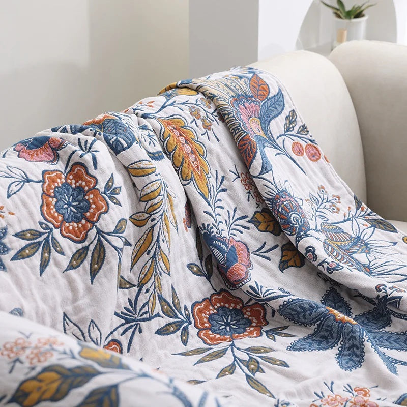 Rustikale Künstlerische Flora Decke | 100% Baumwoll Blumen Decke