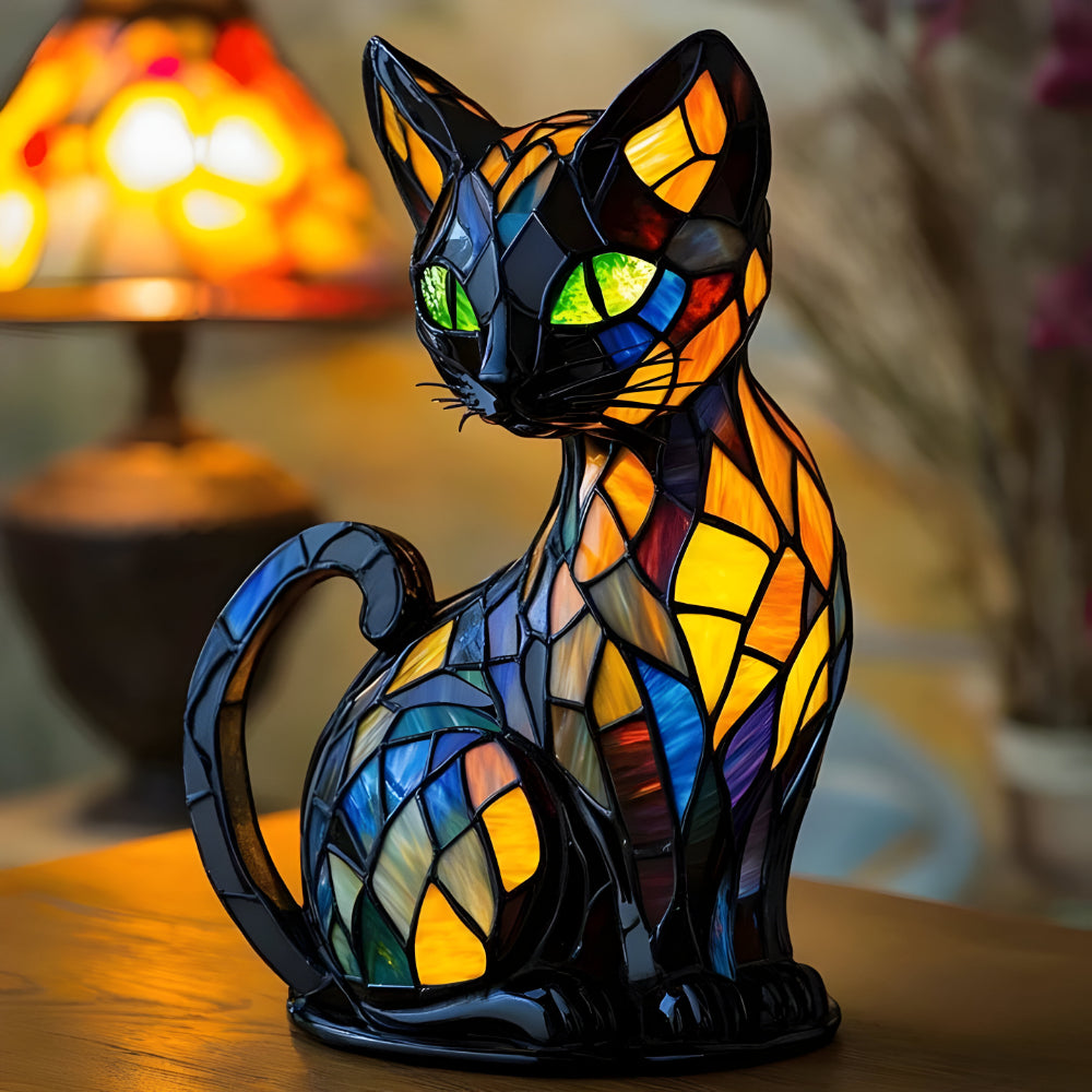Handgefertigte Katzenlampe Farbwechsel Tischleuchte aus Glas