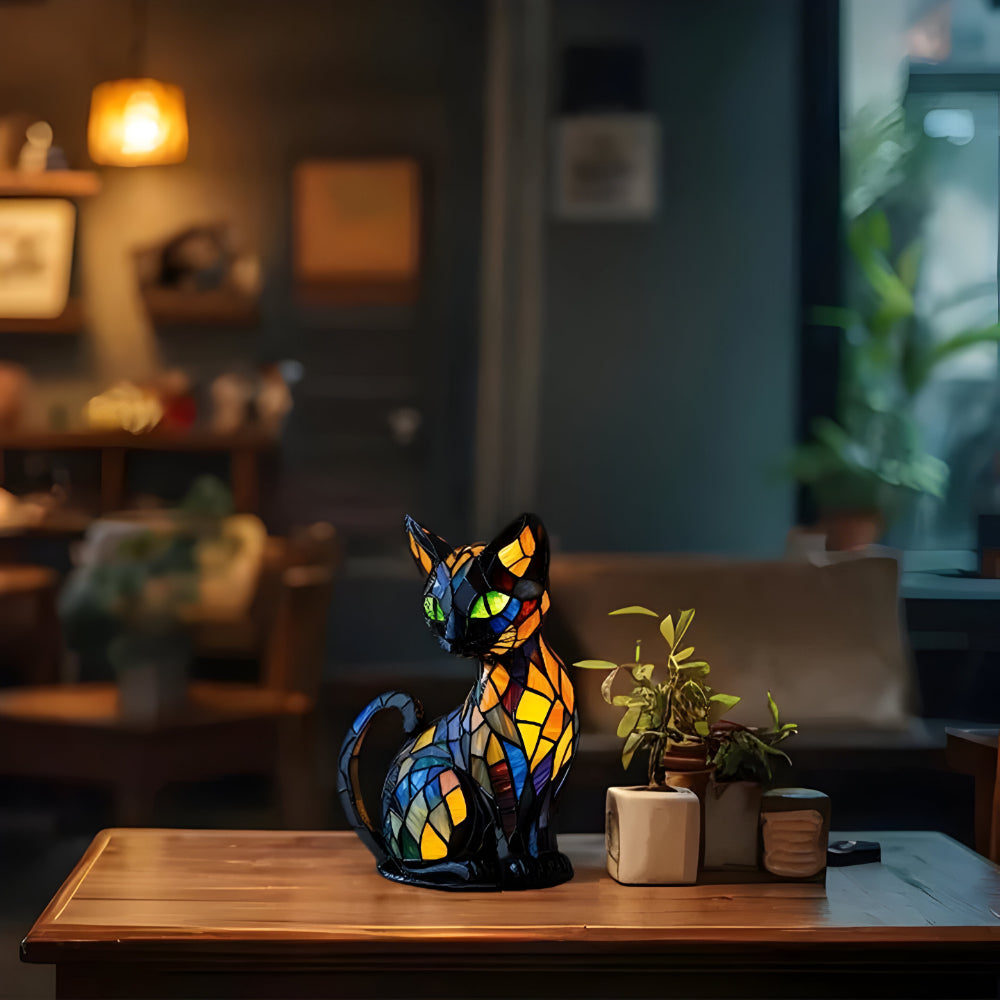 Handgefertigte Katzenlampe Farbwechsel Tischleuchte aus Glas